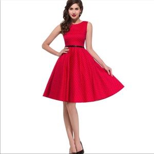 Grace Karin retro red & polka dot high waist dress Sz Med